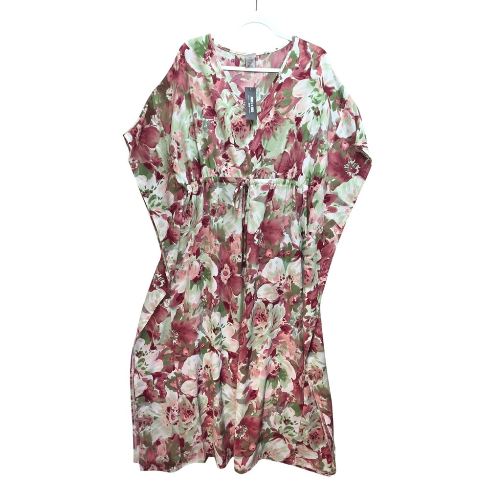 Agnes and Dora Long Woven Kaftan Womens‎ S Floral Vneck Drawstring Waist Pink